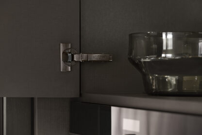 BLUM CLIP TOP HINGE 110DEG SPRUNG ONYX BLACK WITH INTEGRATED BLUMOTION 09113259  A HALF CRANKED APPLICATION
