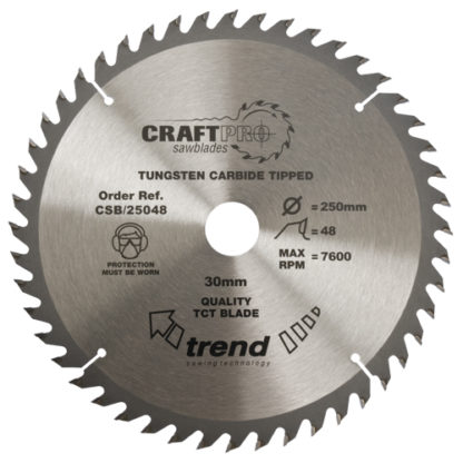 TREND CSB/25048 CRAFT PRO 250MM DIAMETER 30MM BORE 48 TOOTH GENERAL PURPOSE SAW BLADE FOR TABLE SAWS