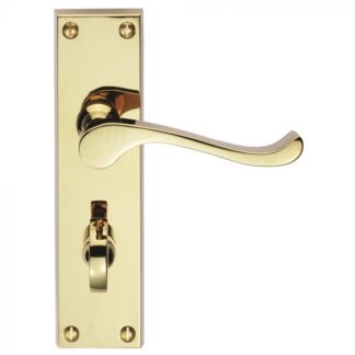 VICTORIAN SCROLL LEVER ON BATHROOM BACKPLATE POLISHED BRASS