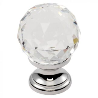 CLEAR FACETED KNOB 30mm CLEAR TRANSLUCENT CHROME
