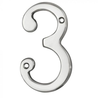 NUMERAL '3' 76MM POLISHED CHROME
BLISTER PACK