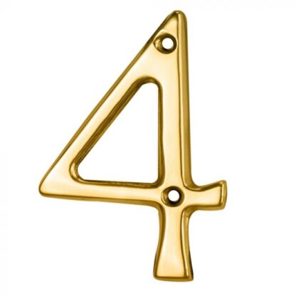 NUMERAL '4' 76mm POLISHED BRASS BLISTER PACK