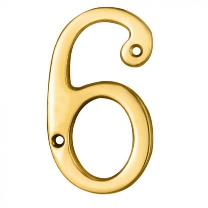 NUMERAL '6' 76mm POLISHED BRASS BLISTER PACK