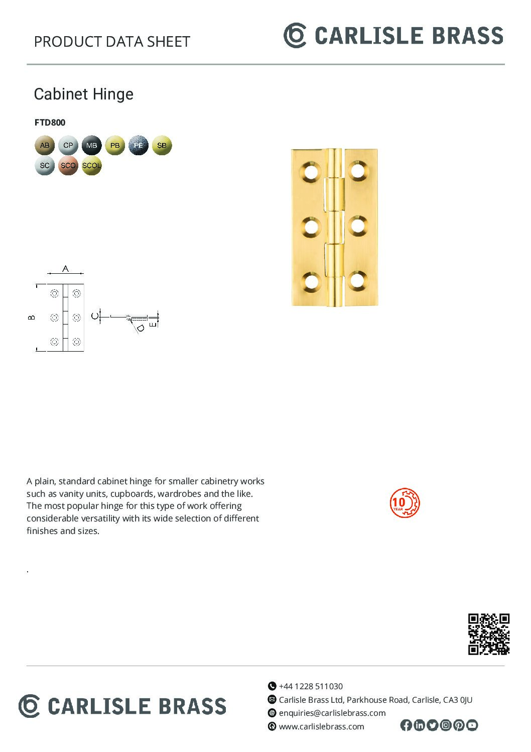CARLISLE BRASS BUTT HINGES 64X35X2MM BRASS SELF COLOUR WITH SCREWS TO SUIT  - All - Isaac Lord