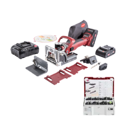 LAMELLO ZETA P2 CORDLESS JOINTER DP SET. IN SYSTAINER INCL 2 X 18V 4AH BATTERIES, CHARGER, DIAMOND BLADE AND ACCESSORIES (101801GBSD) PLUS BASIC ASSORTMENT SET (145314)
