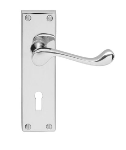 CARLISLE BRASS CONTRACT VICTORIAN SCROLL LEVER ON LOCK BACKPLATE POLISHED CHROME