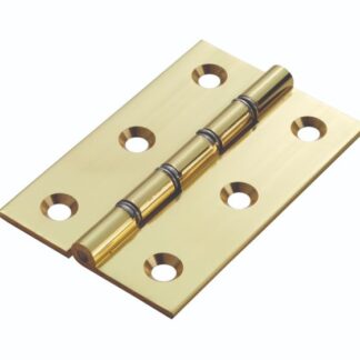 CARLISLE BRASS DOUBLE STEEL WASHERED BRASS BUTT HINGE 76X50X2MM POLISHED LACQUERED (PAIR)