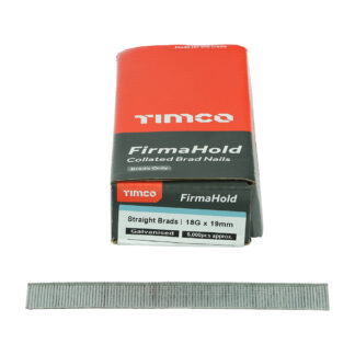 TIMCO FIRMAHOLD COLLATED BRAD NAILS 18 GAUGE STRAIGHT GALVANISED 18G X 19 - BOX OF 5000