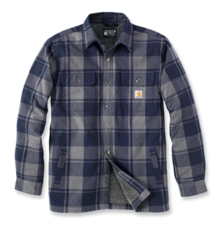 CARHARTT 105939 RELAXED FIT HEAVYWEIGHT FLANNEL SHERPA-LINED SHIRT JAC NAVY SMALL